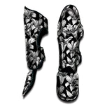 Black And White Lily Pattern Print Muay Thai Shin Guard