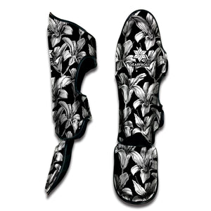 Black And White Lily Pattern Print Muay Thai Shin Guard