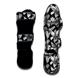 Black And White Lily Pattern Print Muay Thai Shin Guard