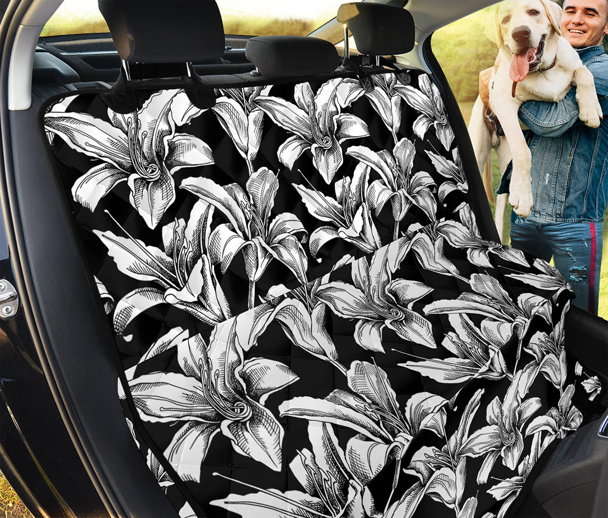 Black And White Lily Pattern Print Pet Car Back Seat Cover