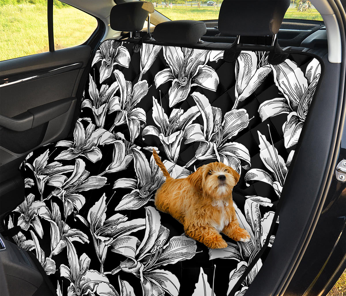 Black And White Lily Pattern Print Pet Car Back Seat Cover