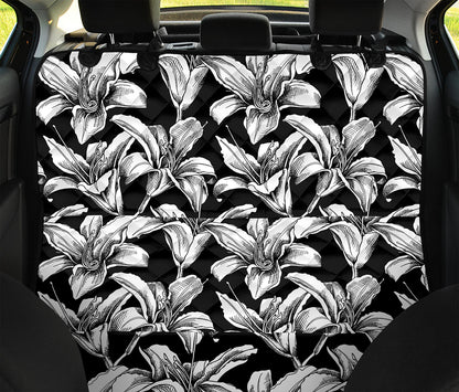 Black And White Lily Pattern Print Pet Car Back Seat Cover