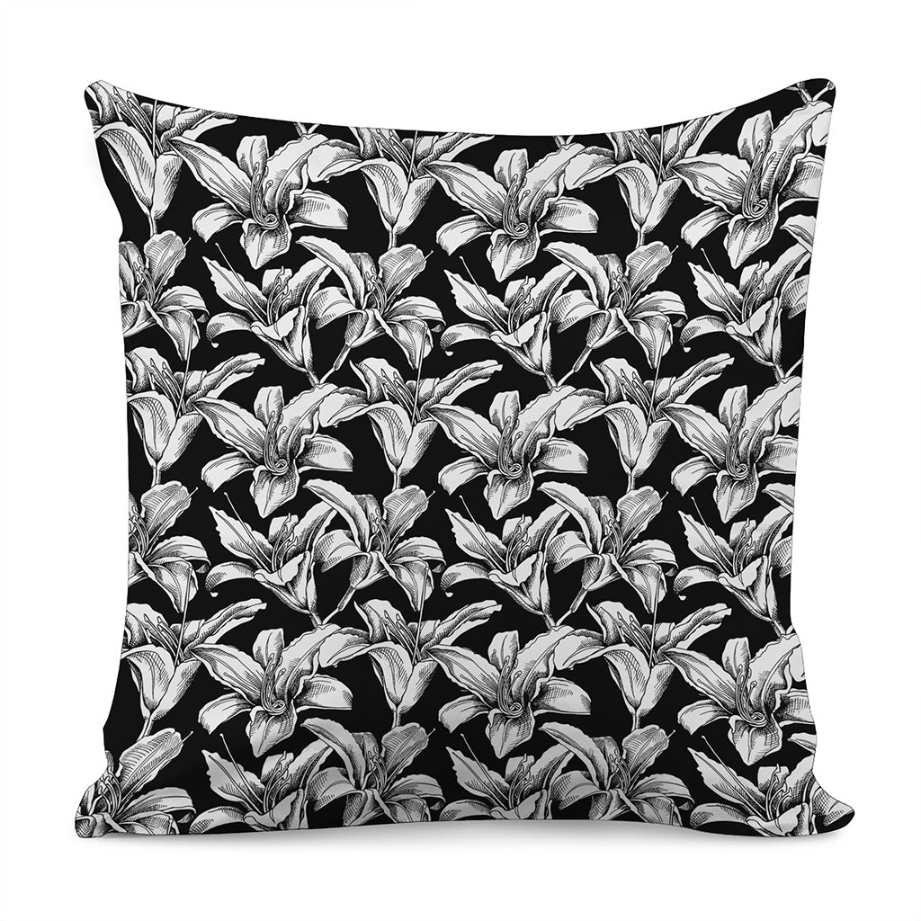 Black And White Lily Pattern Print Pillow Cover