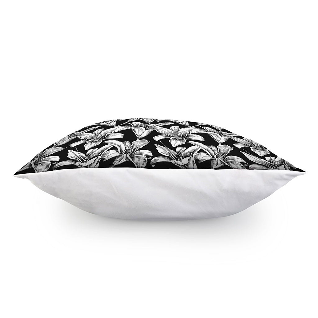 Black And White Lily Pattern Print Pillow Cover