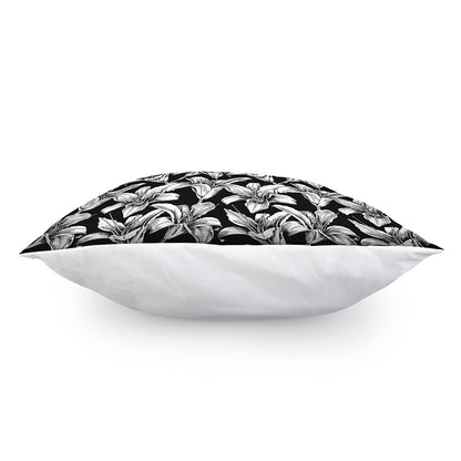 Black And White Lily Pattern Print Pillow Cover