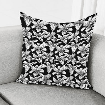 Black And White Lily Pattern Print Pillow Cover