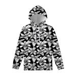 Black And White Lily Pattern Print Pullover Hoodie