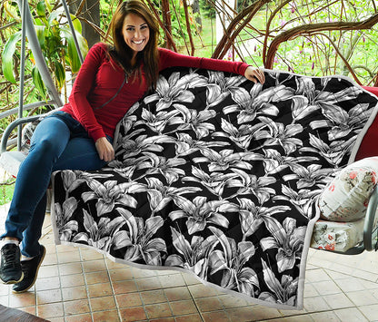 Black And White Lily Pattern Print Quilt