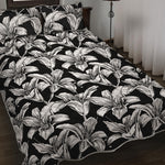 Black And White Lily Pattern Print Quilt Bed Set