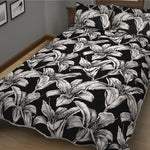 Black And White Lily Pattern Print Quilt Bed Set