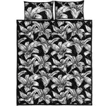 Black And White Lily Pattern Print Quilt Bed Set