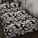 Black And White Lily Pattern Print Quilt Bed Set
