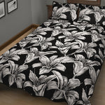 Black And White Lily Pattern Print Quilt Bed Set