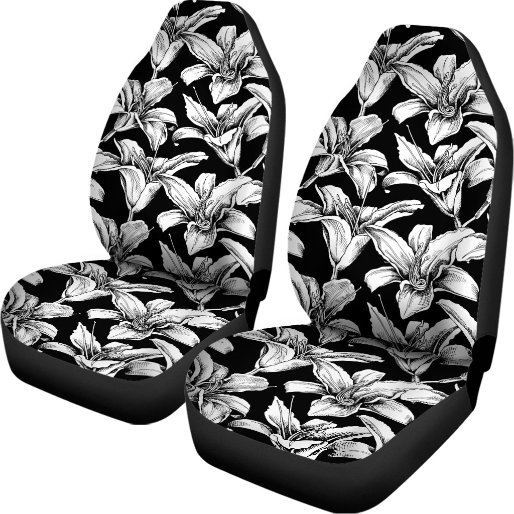 Black And White Lily Pattern Print Universal Fit Car Seat Covers