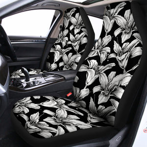 Black And White Lily Pattern Print Universal Fit Car Seat Covers