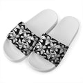 Black And White Lily Pattern Print White Slide Sandals