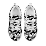 Black And White Lily Pattern Print White Sneakers