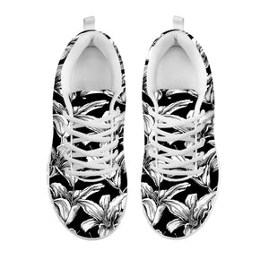 Black And White Lily Pattern Print White Sneakers