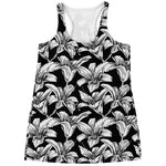 Black And White Lily Pattern Print Women's Racerback Tank Top