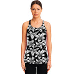 Black And White Lily Pattern Print Women's Racerback Tank Top