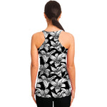 Black And White Lily Pattern Print Women's Racerback Tank Top
