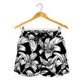 Black And White Lily Pattern Print Women's Shorts