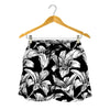 Black And White Lily Pattern Print Women's Shorts