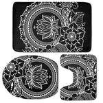 Black And White Lotus Flower Print 3 Piece Bath Mat Set