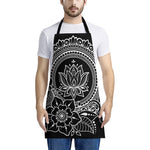 Black And White Lotus Flower Print Apron