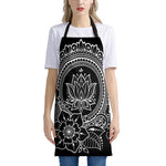 Black And White Lotus Flower Print Apron