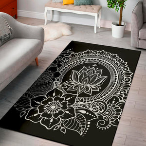 Black And White Lotus Flower Print Area Rug