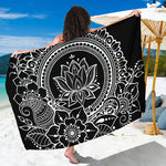 Black And White Lotus Flower Print Beach Sarong Wrap