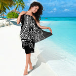 Black And White Lotus Flower Print Beach Sarong Wrap