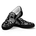 Black And White Lotus Flower Print Black Slip On Shoes