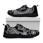 Black And White Lotus Flower Print Black Sneakers