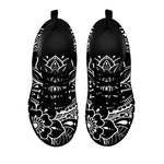 Black And White Lotus Flower Print Black Sneakers