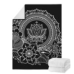 Black And White Lotus Flower Print Blanket