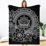 Black And White Lotus Flower Print Blanket