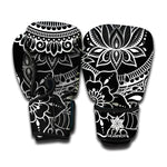 Black And White Lotus Flower Print Boxing Gloves