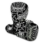 Black And White Lotus Flower Print Boxing Gloves
