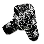 Black And White Lotus Flower Print Boxing Gloves