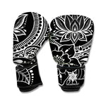 Black And White Lotus Flower Print Boxing Gloves