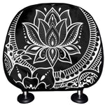 Black And White Lotus Flower Print Car Headrest Covers
