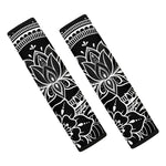 Black And White Lotus Flower Print Car Seat Belt Covers