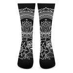 Black And White Lotus Flower Print Crew Socks