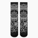 Black And White Lotus Flower Print Crew Socks