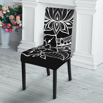Black And White Lotus Flower Print Dining Chair Slipcover