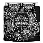 Black And White Lotus Flower Print Duvet Cover Bedding Set