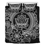 Black And White Lotus Flower Print Duvet Cover Bedding Set