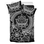 Black And White Lotus Flower Print Duvet Cover Bedding Set